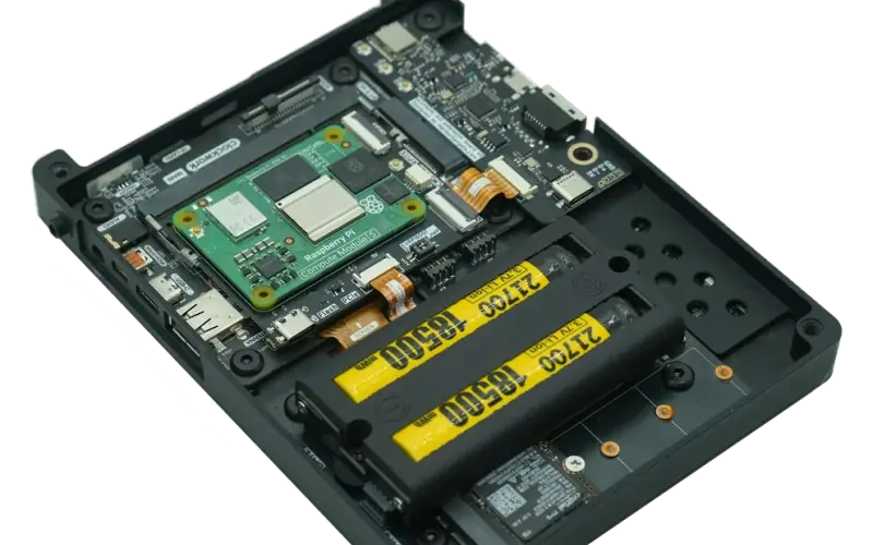 Preview image from ClockworkPi forum for “HackerGadgets NVMe battery board with dual 21700 holder”