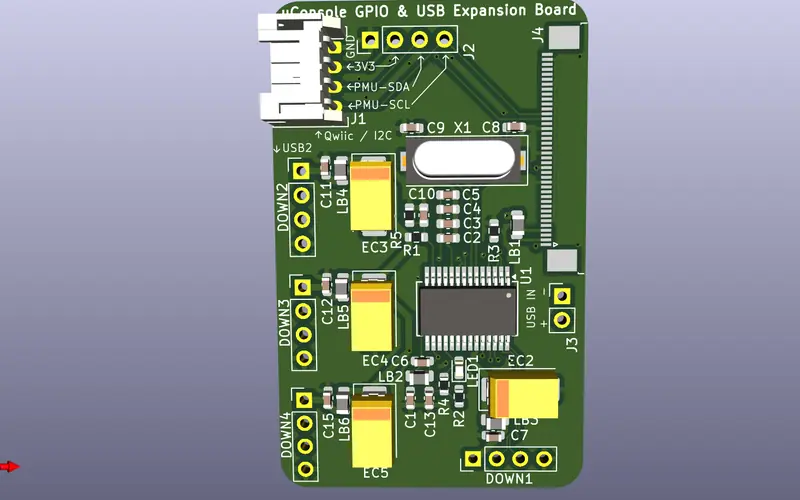 Preview image from ClockworkPi forum for “I²C + four-port USB 2.0 hub board (Scriven42)”