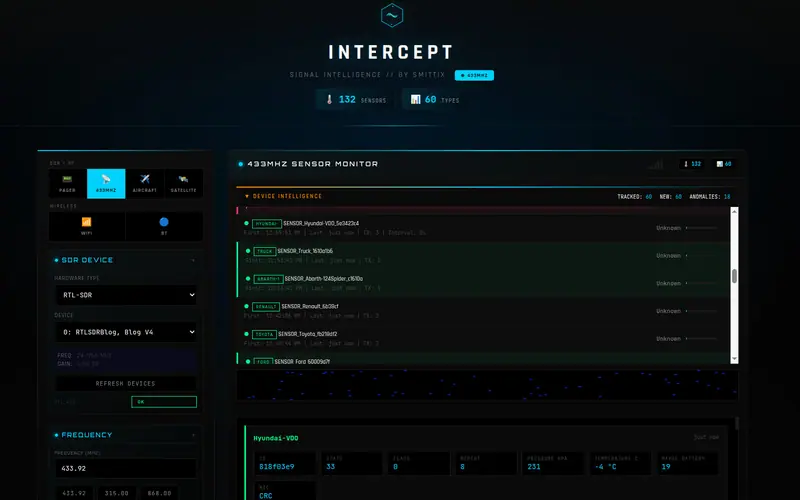 Preview image from ClockworkPi forum for “Intercept — web dashboard for SDR, pagers, ADS-B and Wi-Fi/BT scanning”