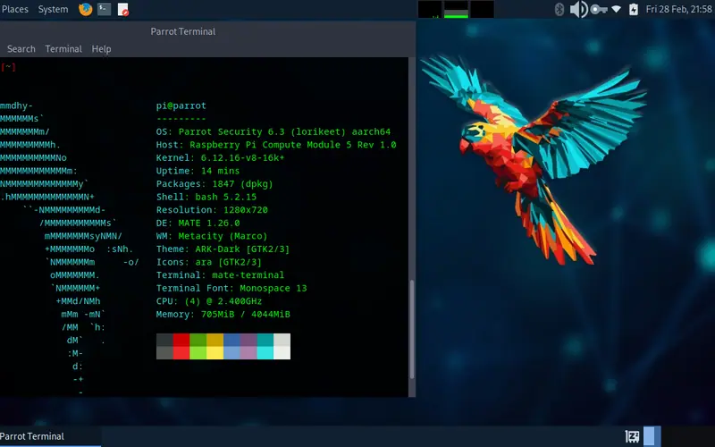 Preview image from ClockworkPi forum for “Parrot OS images (Home and Security)”