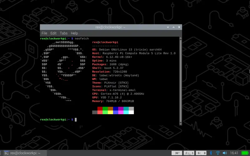 Preview image from ClockworkPi forum for “Rex's Debian Trixie 7.1.y image”